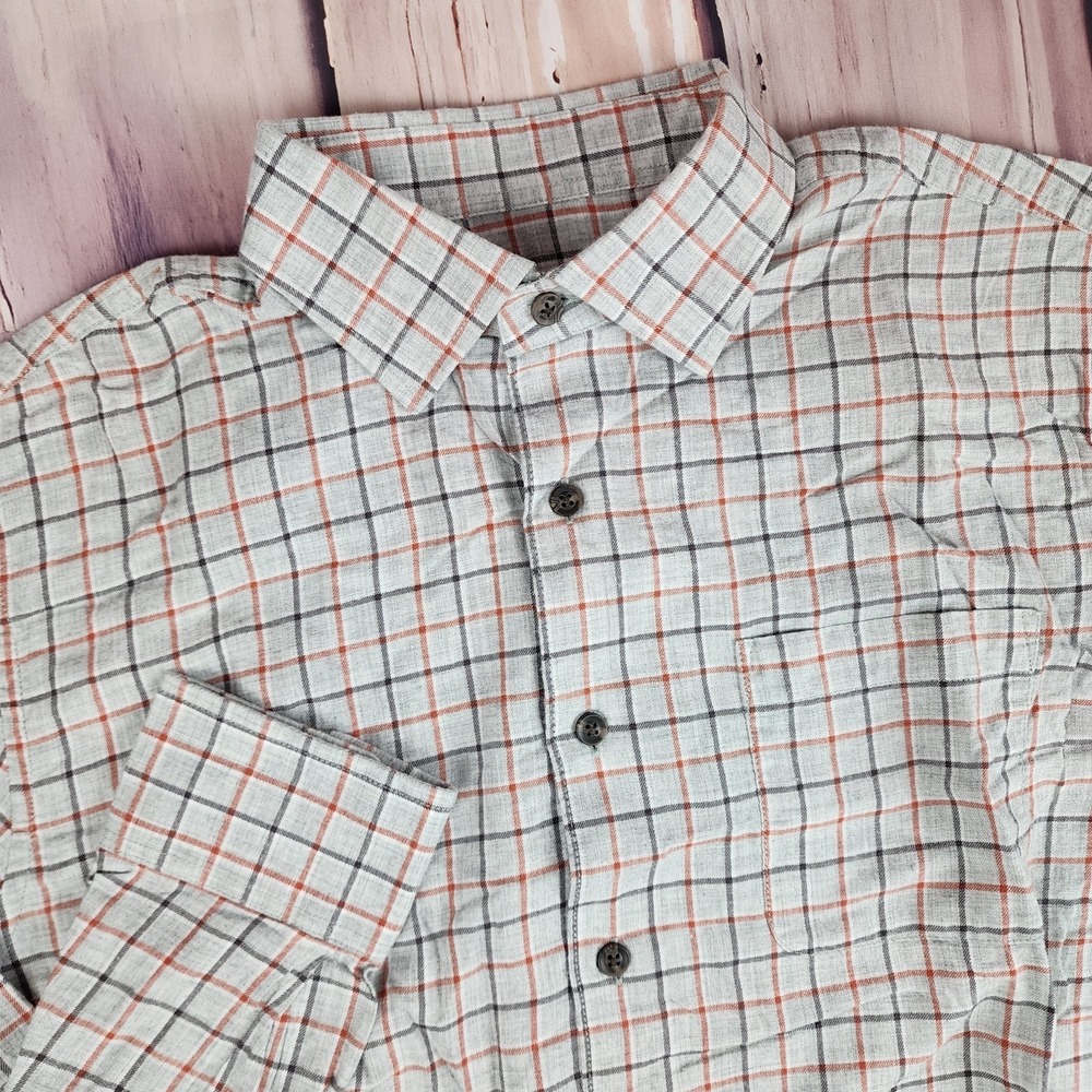JOHNNIE O Shirt Mens M Long Sleeve Button Up‎ Gray Orange Plaid Pocket